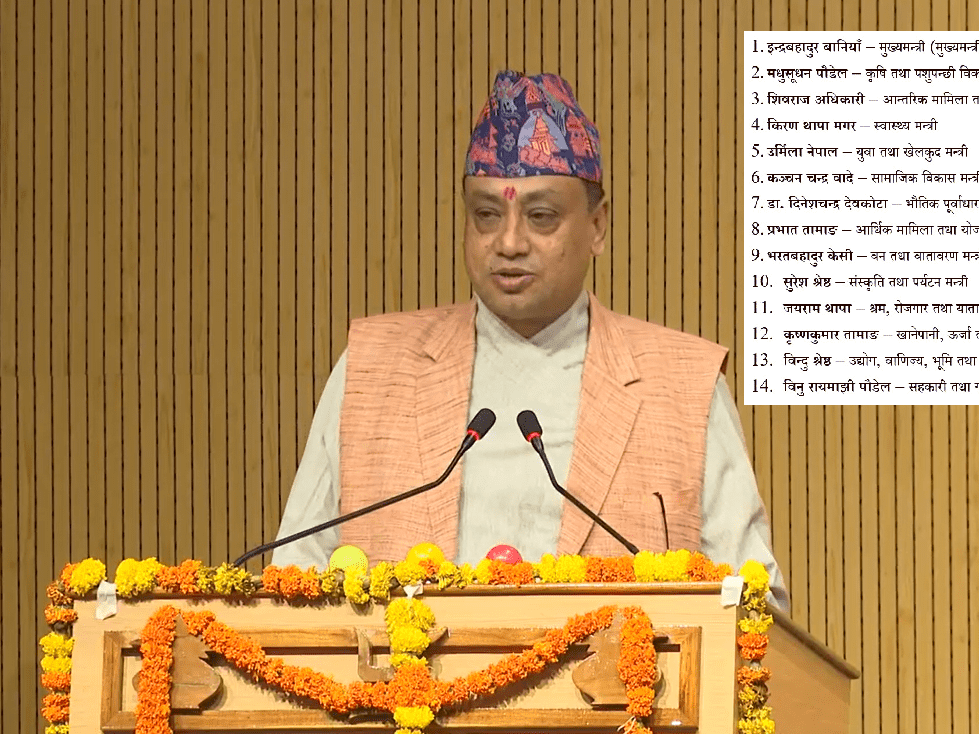 बागमती प्रदेशमा मन्त्रिपरिषद् विस्तार, १४ सदस्यीय टिमसहित सरकार पूर्णता