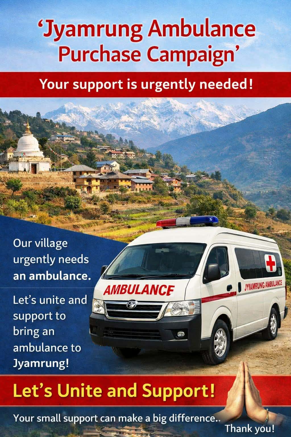  धादिङ : ज्यामरुङ एम्बुलेन्स खरिद अभियानका लागि सहयोग अपिल